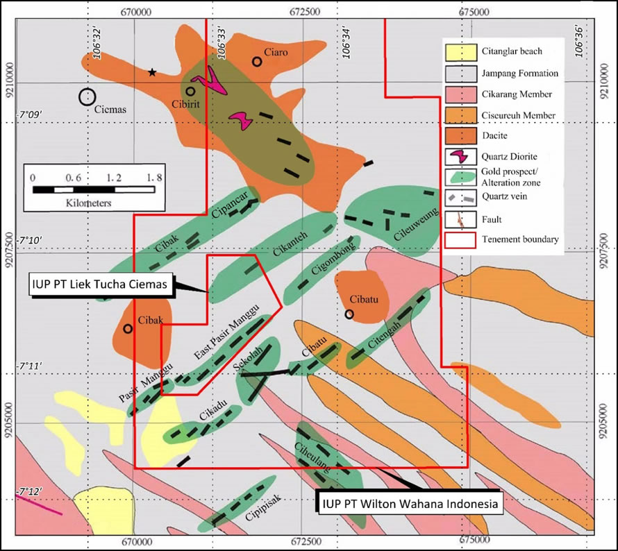 Figure 2: Distribution of Main Mineralised Zones of Ciemas Gold Project